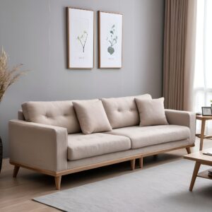 كنبة 4 مقاعد كتان وخشب