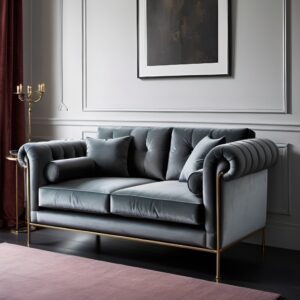 كنبة بمقعدين مخمل ومعدن