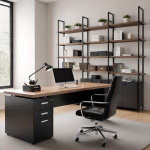 طاولة مكتب مع رفوف